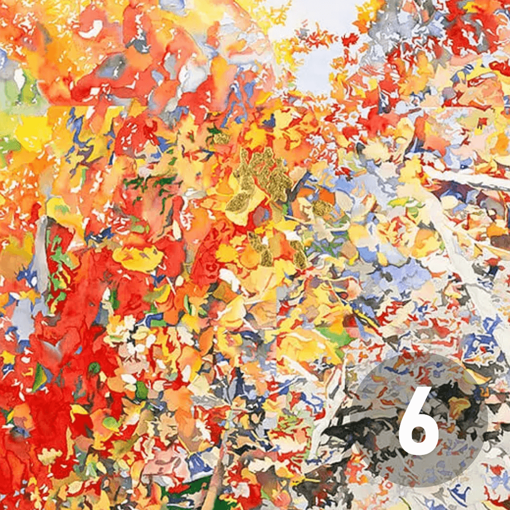 Détail de l'oeuvre "Jardin de la métamorphose ", Aqua. et feuilles d'or sur Arches 3 x 153H x 103L cm, 1994, Coll. de l'artiste. Jean-Paul Agosti